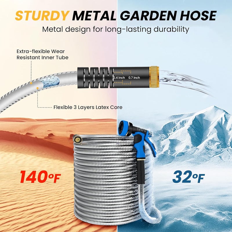Lefree Garden Hose 75ft, Metal Garden Hose, Stainless Steel Hose with 10-Function Nozzle, Flexible Water Hose, Heavy Duty, Crush Resistant, Leak Proof, No Kinks Garden Hoses for Yard, Outdoors, Rv - Image 5